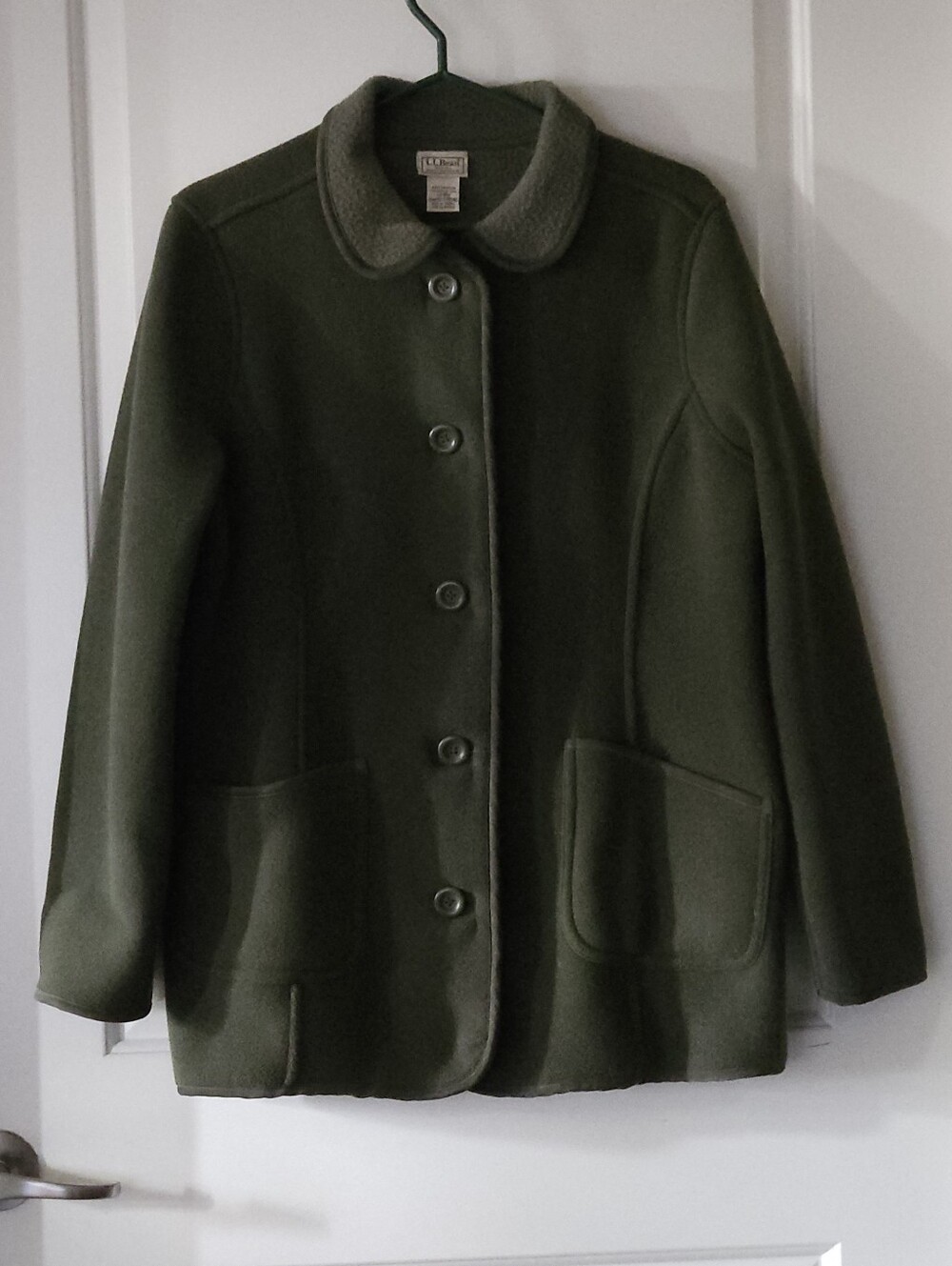 L.L. Bean Olive Green Fleece Button-Front Coat Jacket